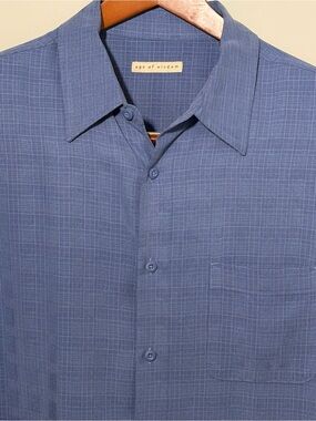 Age of Wisdom Men’s Blue Textured Island Inspired camp Button-Up Shirt